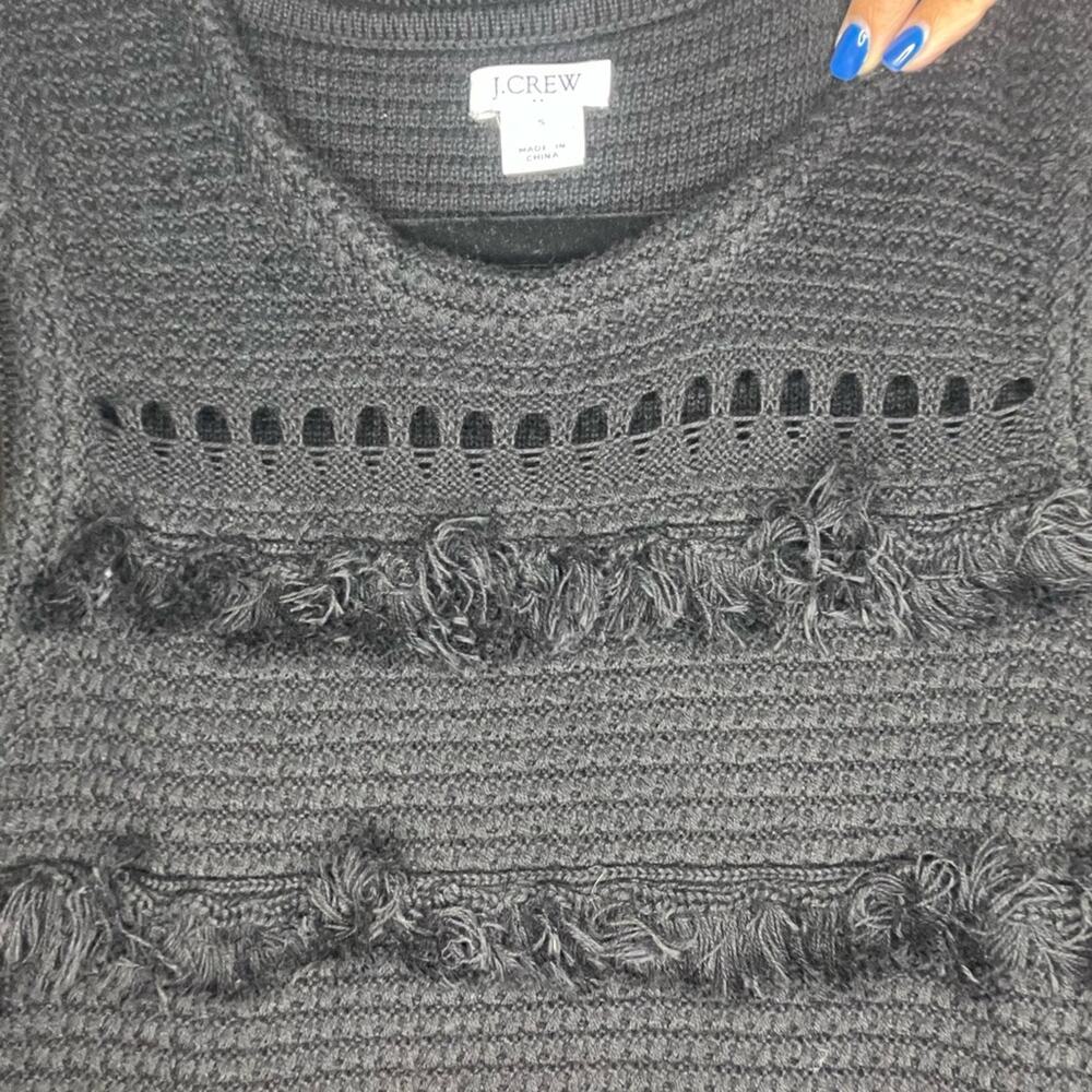 272  J.Crew Black Fringe Textured Knit Dress Size Small - Picture 3 of 5
